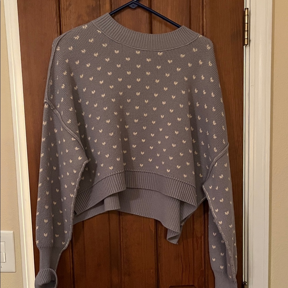 Free People Gray Sweater with Cream Patterns